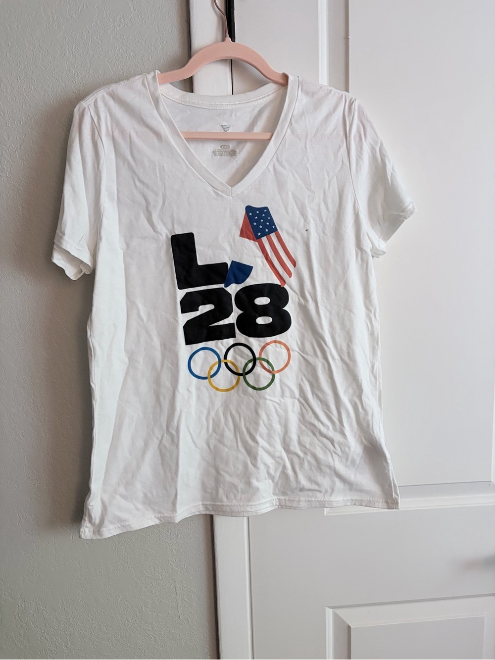 Fabletics White Crewneck Tee with Subtle ‘28 Olympics